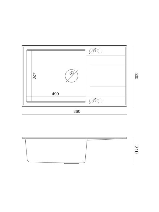 Quadron Drop-In Right Kitchen Sink Made of Synthetic Granite M86xW50cm White