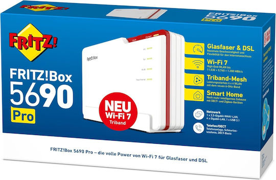 AVM FRITZ!Box 5690 Pro Fiber GPON Wireless VDSL2 Modem Router Wi‑Fi 7 with 4 Ports
