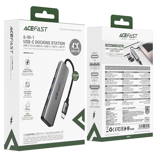 Acefast USB-C Dockingstation mit HDMI 4K PowerDelivery Grau (KF-6974316285939)