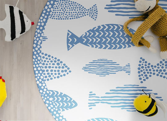 Tulup Rundes Blaues Wohnzimmer Teppich Φ120cm
