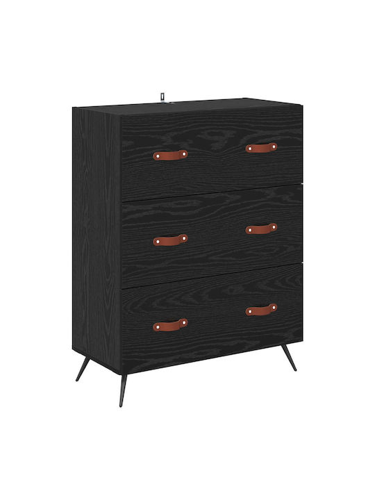 Sideboard aus Holz & Metall mit Schubladen Schwarze Eiche 69.5x34x90cm