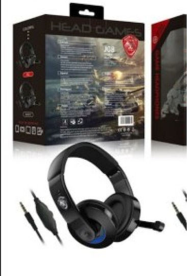 J08 On Ear Gaming Headset with Connection 2x3.5mm / 3.5mm Blue