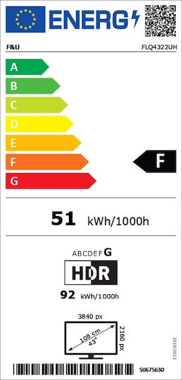 F&U Smart Τηλεόραση 43" 4K UHD QLED FLQ4322UH HDR (2022)