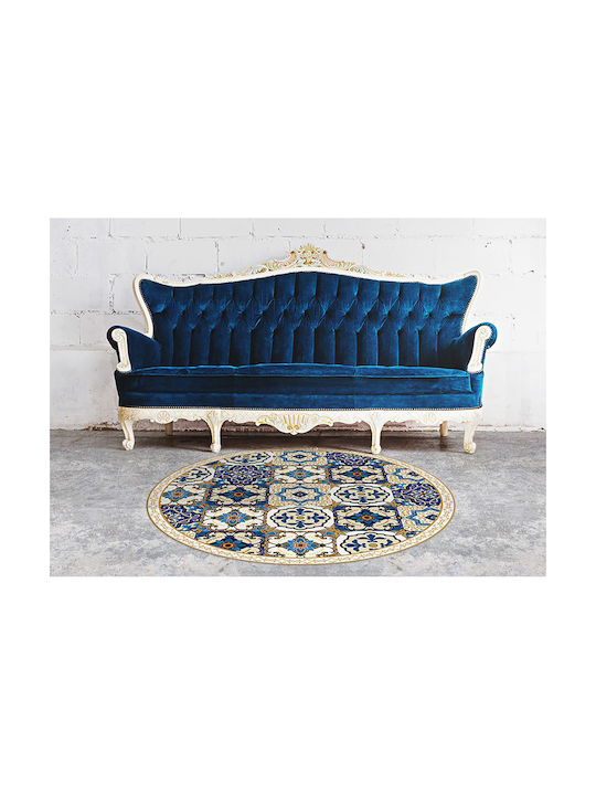 Tulup Rundes Blaues Wohnzimmer Teppich Φ120cm