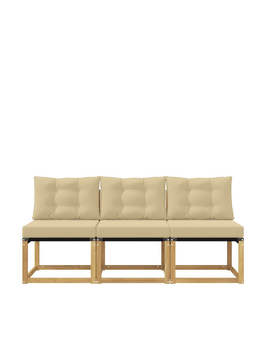 Three-Seater Outdoor Wooden Sofa with Cushions