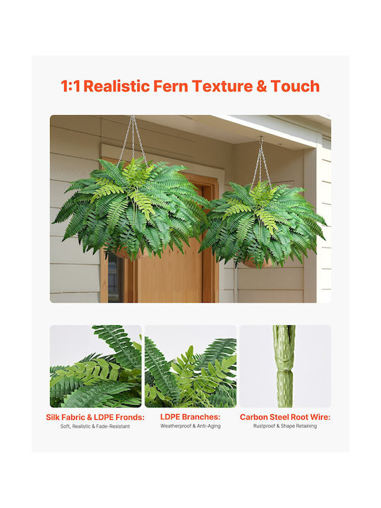 Vevor Artificial Boston Fern 114.3 Cm 63 Leaves Set Of 2 Pieces Indoor Outdoor Use