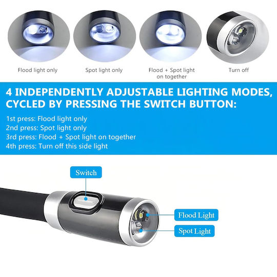 Led Reading Lamp Zola 2 Light Sources 3 Lighting Modes Neck Positioning Battery Powered 56 Cm Black