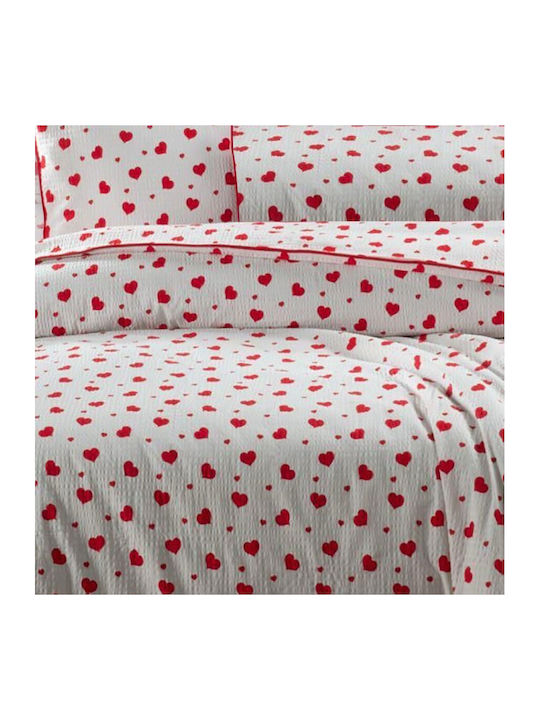 Pucioasa Set Huse Pentru Pilote 100% Bumbac 180x200cm Semidublu Cu Față De Pernă Și 1 Cearceaf Red Hearts