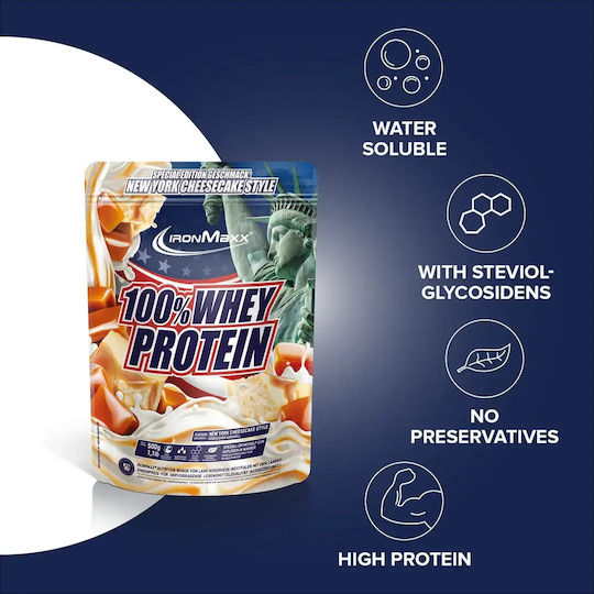 IronMaxx 100% Whey Protein Proteinquelle Molke mit Geschmack New York Cheesecake 500gr