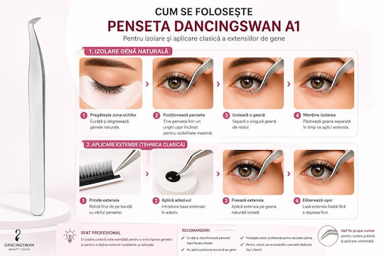 Dancingswan Pensetă Pentru Extensii Gene A1 – Izolare Clasică Aplicare Profesională Precizie Înaltă