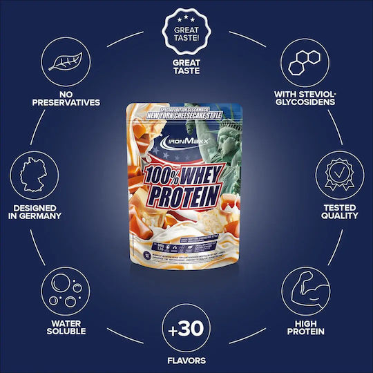 IronMaxx 100% Whey Protein Proteinquelle Molke mit Geschmack New York Cheesecake 500gr