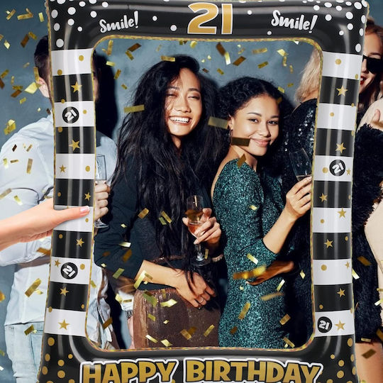 Set Inflatable Frame Black Gold Pump Photos Photo Booth Birthday 21
