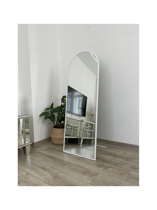 SteweHome Ovale Boden- oder Standspiegel mit Weißem Metallischem Rahmen 140x50cm