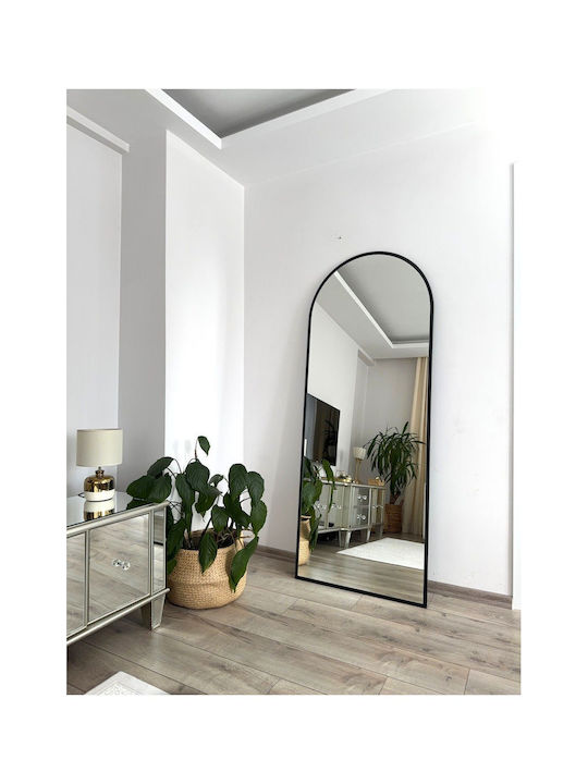 SteweHome Boden- oder Standspiegel Oval mit Schwarzem Metallischem Rahmen 180x70cm