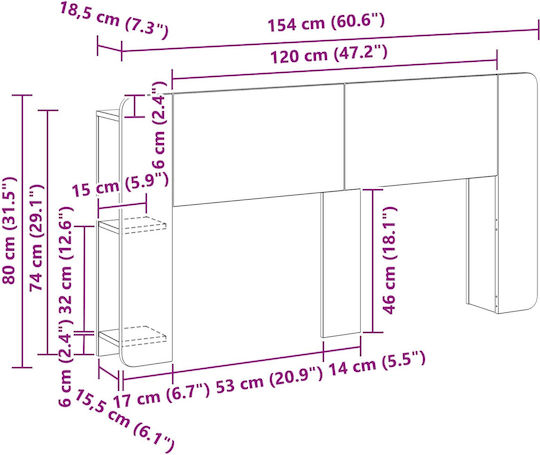 vidaXL Tăblie De Pat Din Lemn Gri 154x80cm