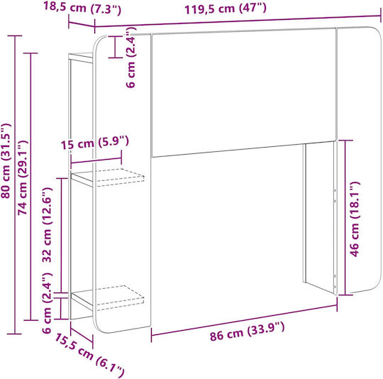 vidaXL Κεφαλάρι Κρεβατιού Ξύλινο Λευκό 119.5x80cm