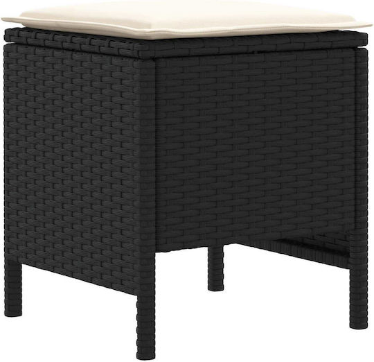 Garden Stool Cube Outdoor Rattan with Cushion Black 2 Pieces 38x38x45cm