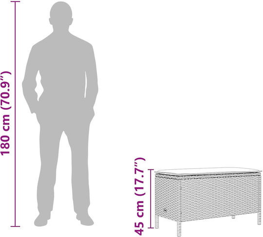 Garden Stool Cube Outdoor Rattan with Cushion Grey 80x38x45cm