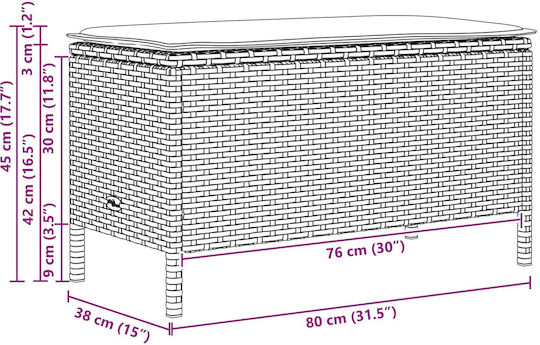 Garden Stool Cube Outdoor Rattan with Cushion Grey 80x38x45cm