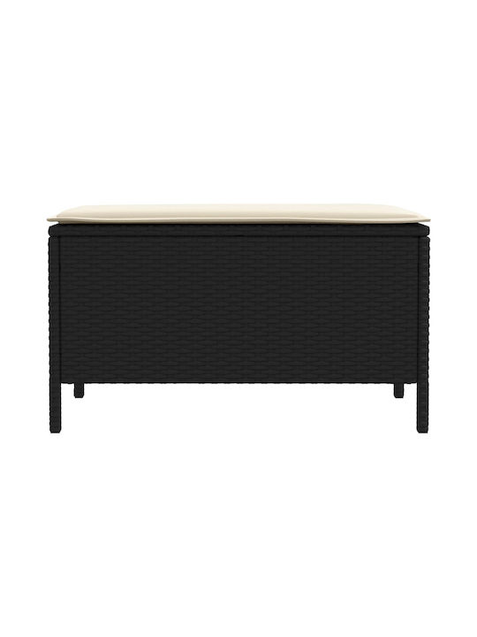 Garden Stool Cube Outdoor Rattan with Cushion Black and Cream 80x38x45cm