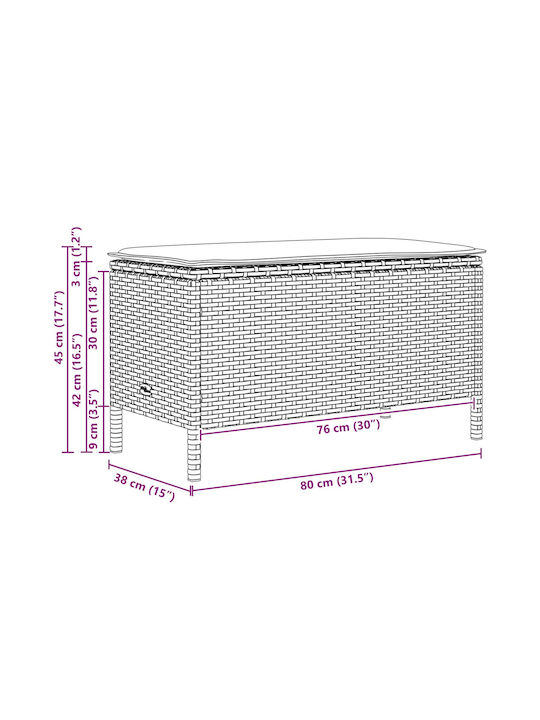 Garden Stool Cube Outdoor Rattan with Cushion Black and Cream 80x38x45cm