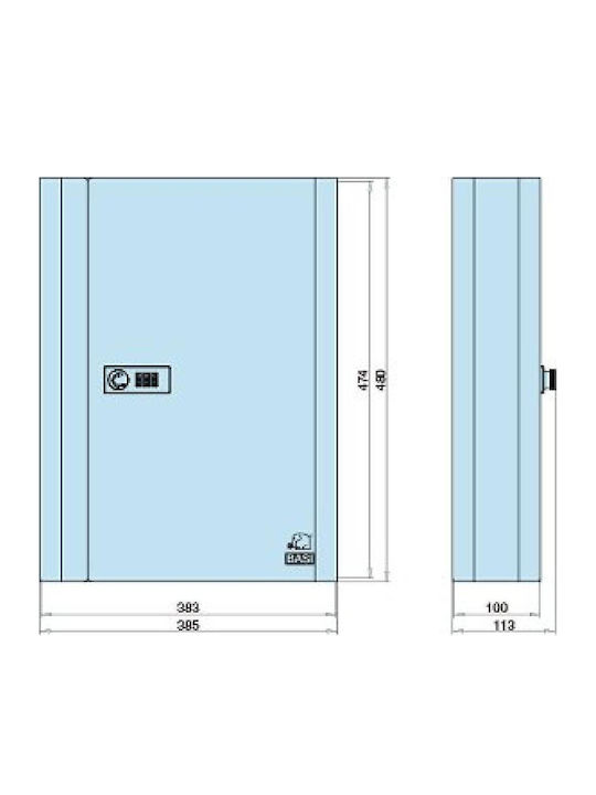 Basi Sk 80 Wall-Mounted Metallic Combination Key Holder with Combination Dial 204 Hooks 480x100cm