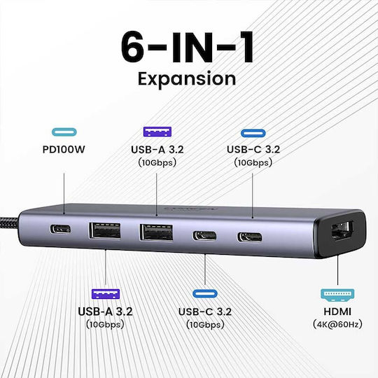 Ugreen CM511 USB-C Docking Station with HDMI 4K PD Gray