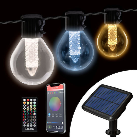 Set 15 Lămpi Solare Suspendate Ghirlandă 1.5W Bluetooth cu Fotocelulă și Telecomandă IP65