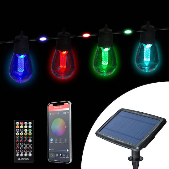 Set 15 Lămpi Solare Suspendate Ghirlandă 3W RGB Bluetooth cu Fotocelulă și Telecomandă IP65