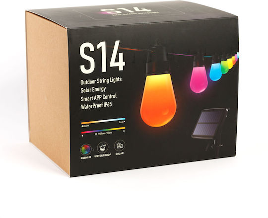 Set 30 Lămpi Solare Suspendate Ghirlandă 1.3W RGBW Bluetooth cu Fotocelulă și Telecomandă IP65