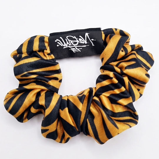 Illusion Rt Scrunchie Зебра Кафяво Черно Ластиче За Коса