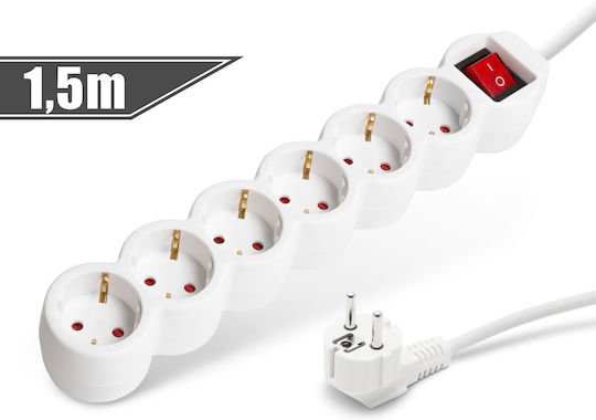 Power Strip 6 Sockets with Switch and Cable 1.5m