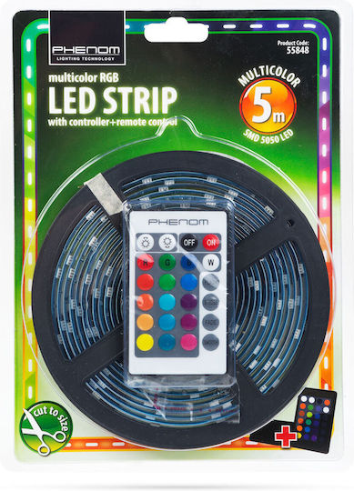 Bandă LED Impermeabilă 12V RGB Lumină 5m Tip SMD5050 cu Sursă de Alimentare și Telecomandă