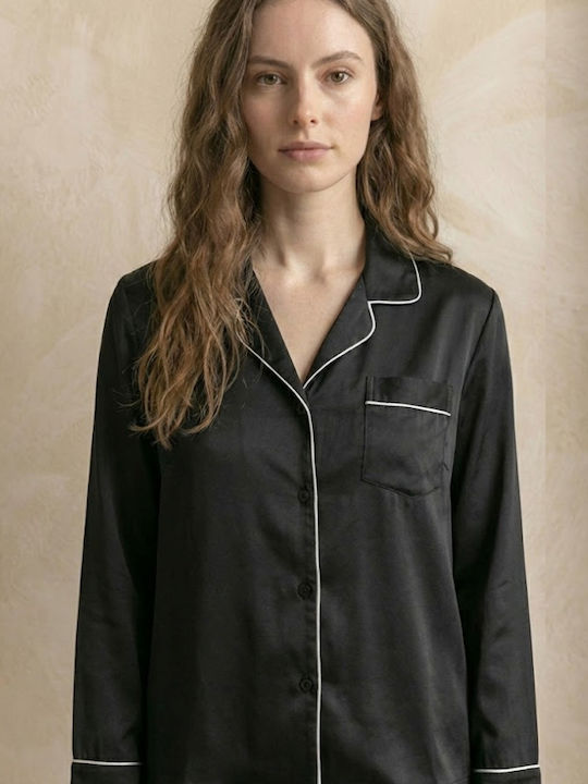 Seidige Feinstruktur Satin-Pyjama 'Hebe' Dunkelblau