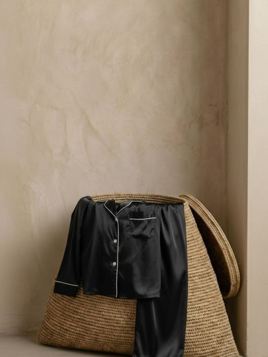 Seidige Feinstruktur Satin-Pyjama 'Hebe' Dunkelblau