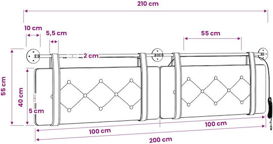 vidaXL Stoff-Kopfstütze für Bett Blau 210x55cm