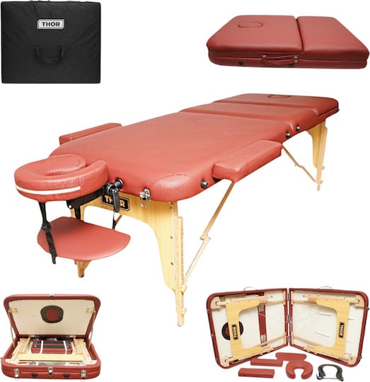 Thor Pat de Fizioterapie Portabil/Pliabil Burgundy din Lemn 60x213cm
