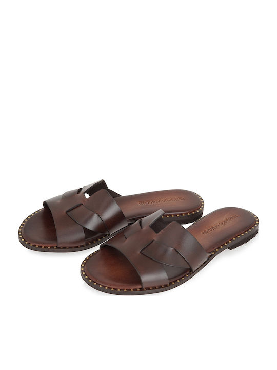 Leather Women's Flat Sandals Brown