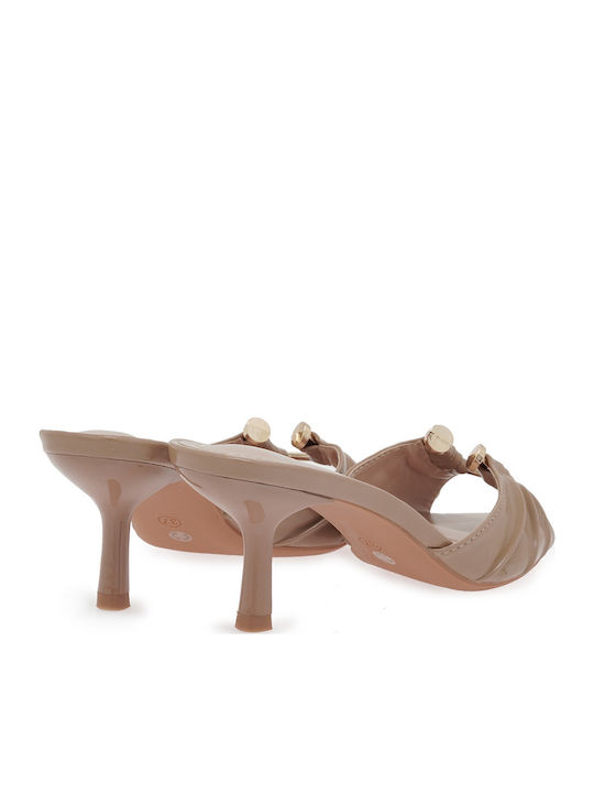 Mules With High Heel In Beige Colour