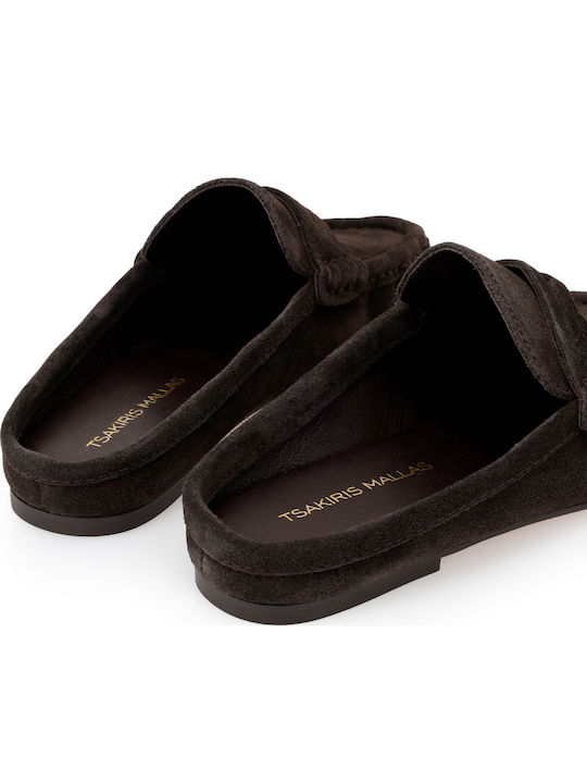 Flat Suede Mules σε Καφέ Χρώμα