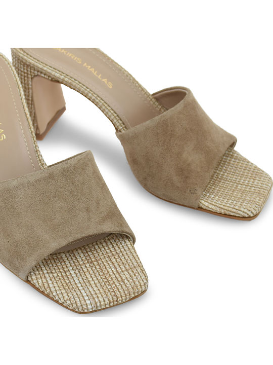 Suede Mules With High Heel In Brown Colour