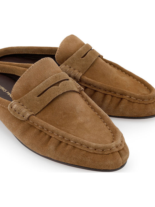 Flat Wildleder Damen Pantoletten in Braun Farbe
