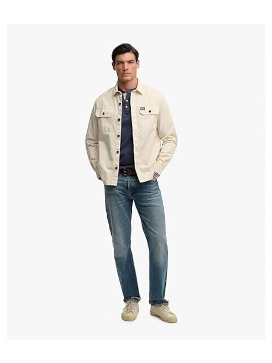 Long Sleeve Cotton Overshirt in Wide Fit Oatmeal-beige