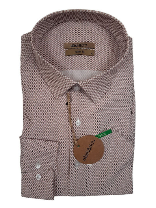 Short Sleeve Shirt in Narrow Fit Striped Brown 26002 Camel