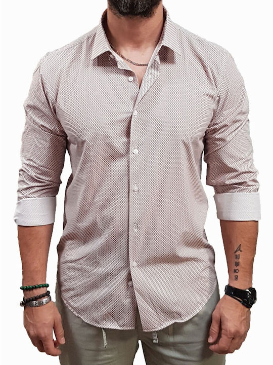 Short Sleeve Shirt in Narrow Fit Striped Brown 26002 Camel