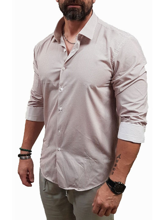 Short Sleeve Shirt in Narrow Fit Striped Brown 26002 Camel