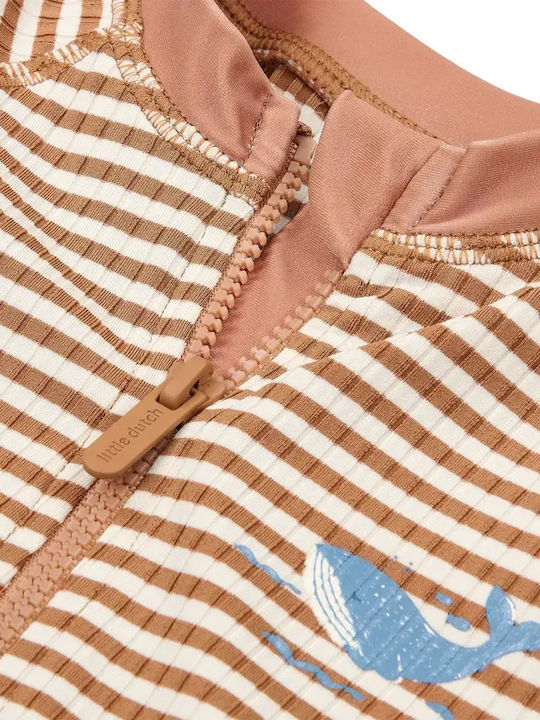 Little Dutch Kids One-Piece Swimsuit with Hat Ocean Brown Stripes