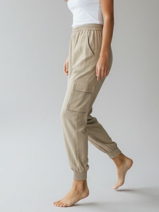Damen Stoffhose mit Gummiband Beige