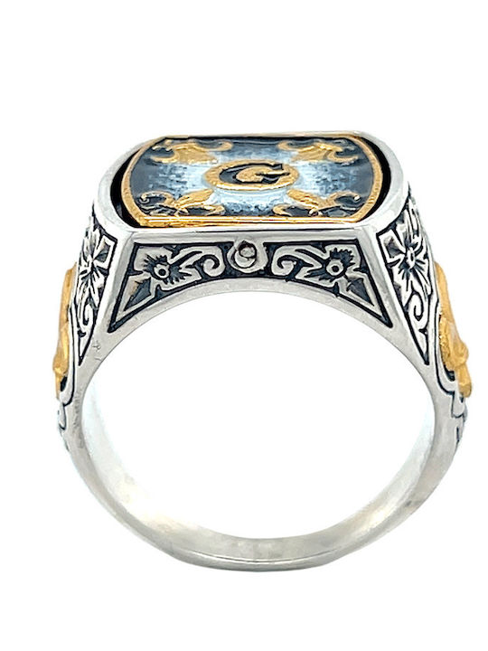 Dimitrios Exclusive Herren Ring mit Emaille aus Silber Vergoldet