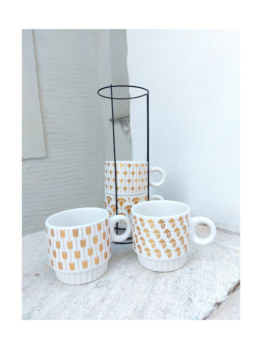 Set Cups Coffee Porcelain Gold 4 Pieces